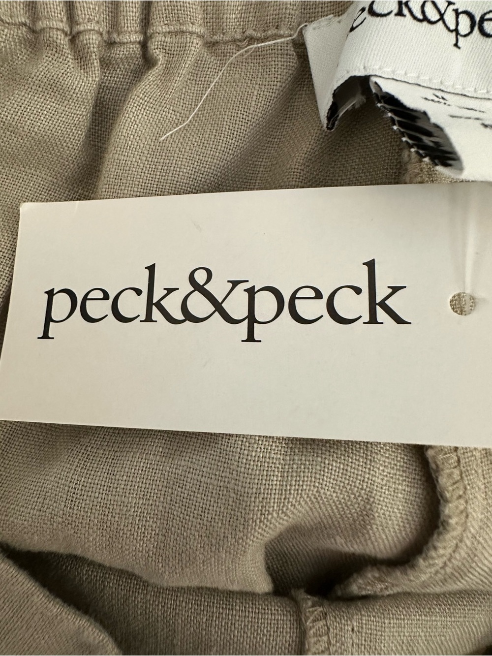 Peck & Peck 100% Linen Pants Women's Medium Beige Pull On Elastic Waist Pockets - Picture 7 of 7